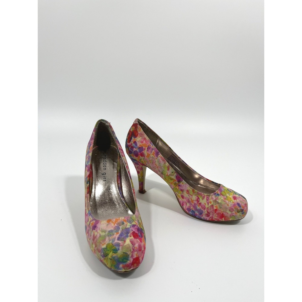 Spring Summer Wedding Guest‎ Womens Heels 7 Pastel Multicolor Watercolor Floral